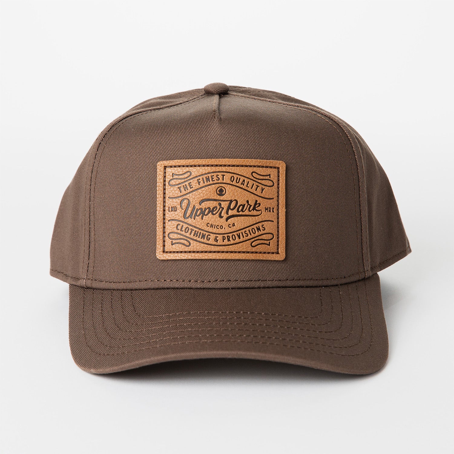 Upper Park Leather Provisions Frame Cap Hat - Front View - Walnut Brown