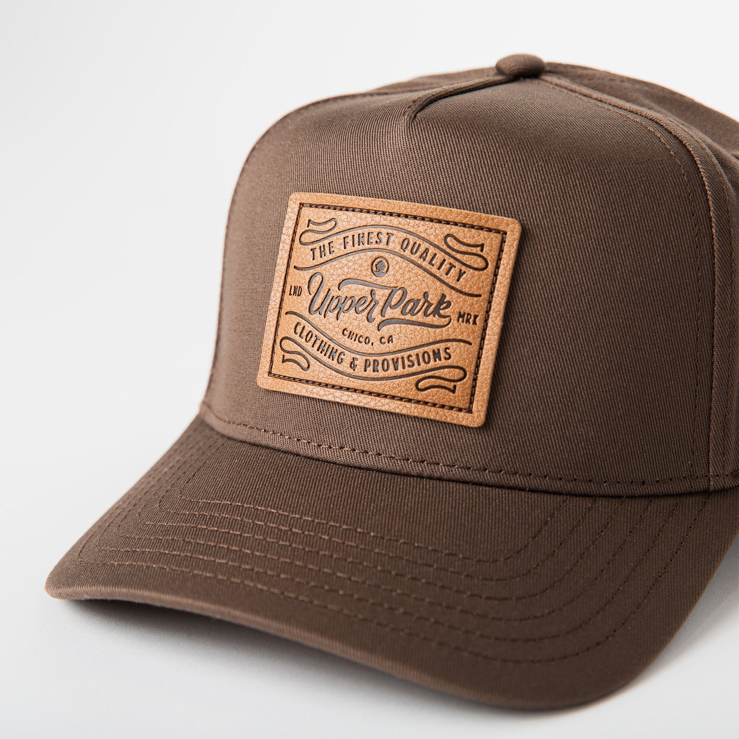 Upper Park Leather Provisions Frame Cap Hat - Detail View - Walnut Brown