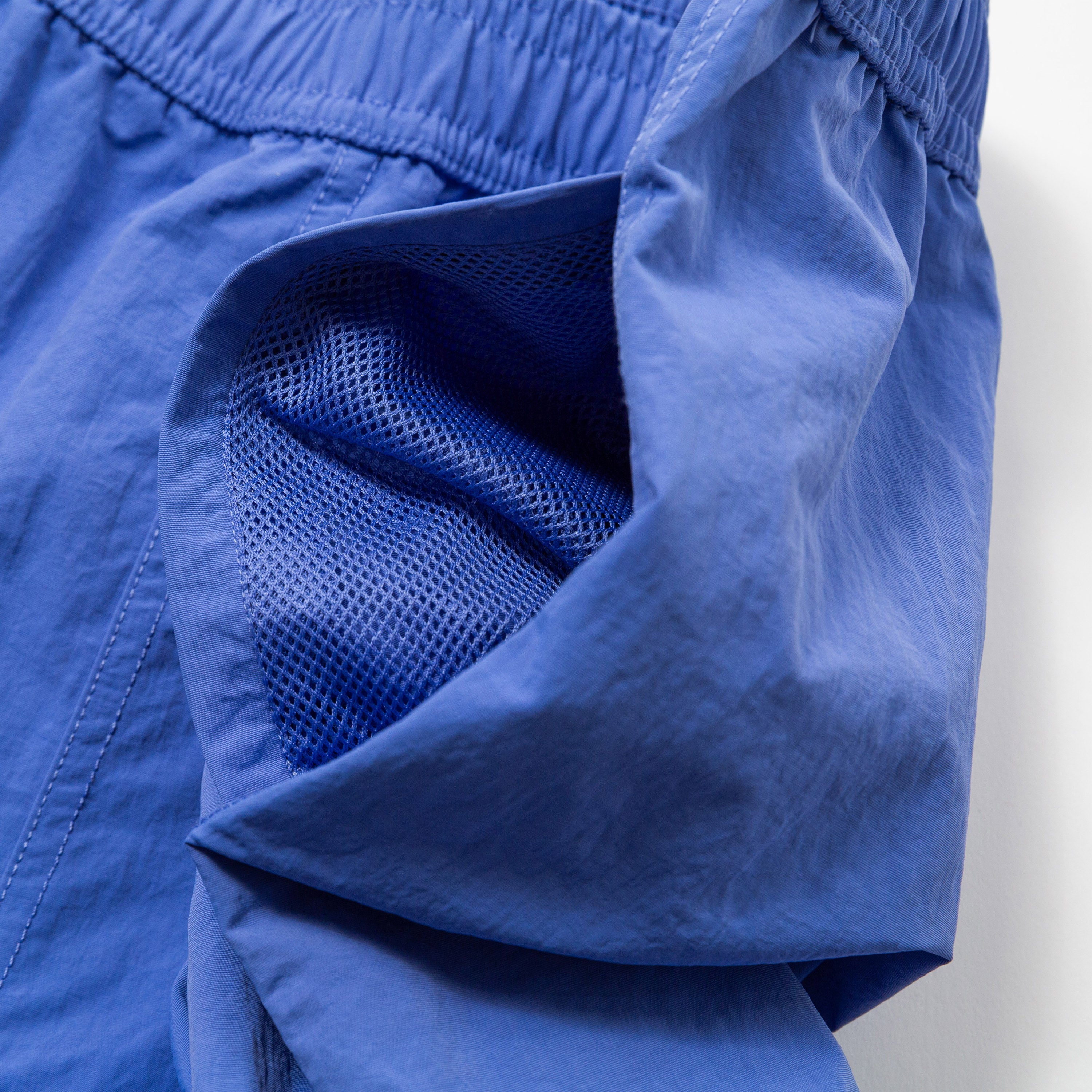 Micro Horizon Nylon Swim Shorts - 17 inch - Short Board Shorts Blue Side Pocket Detail of mesh lining