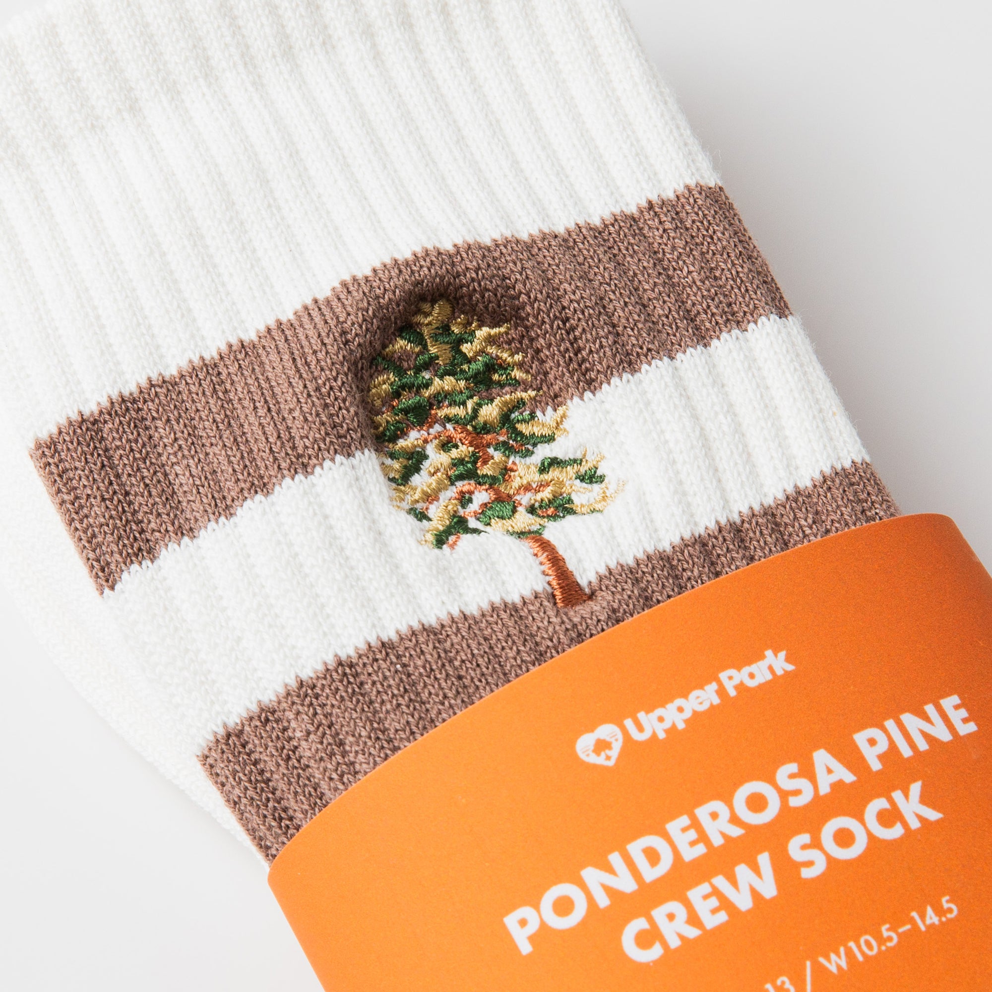 Ponderosa Pine Tree Socks  Embroidery and Packaging Detail