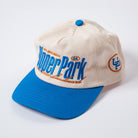 Beige and blue cap with 'Upper Park' branding on a white background - Rally Unstructured Vintage Style Hat