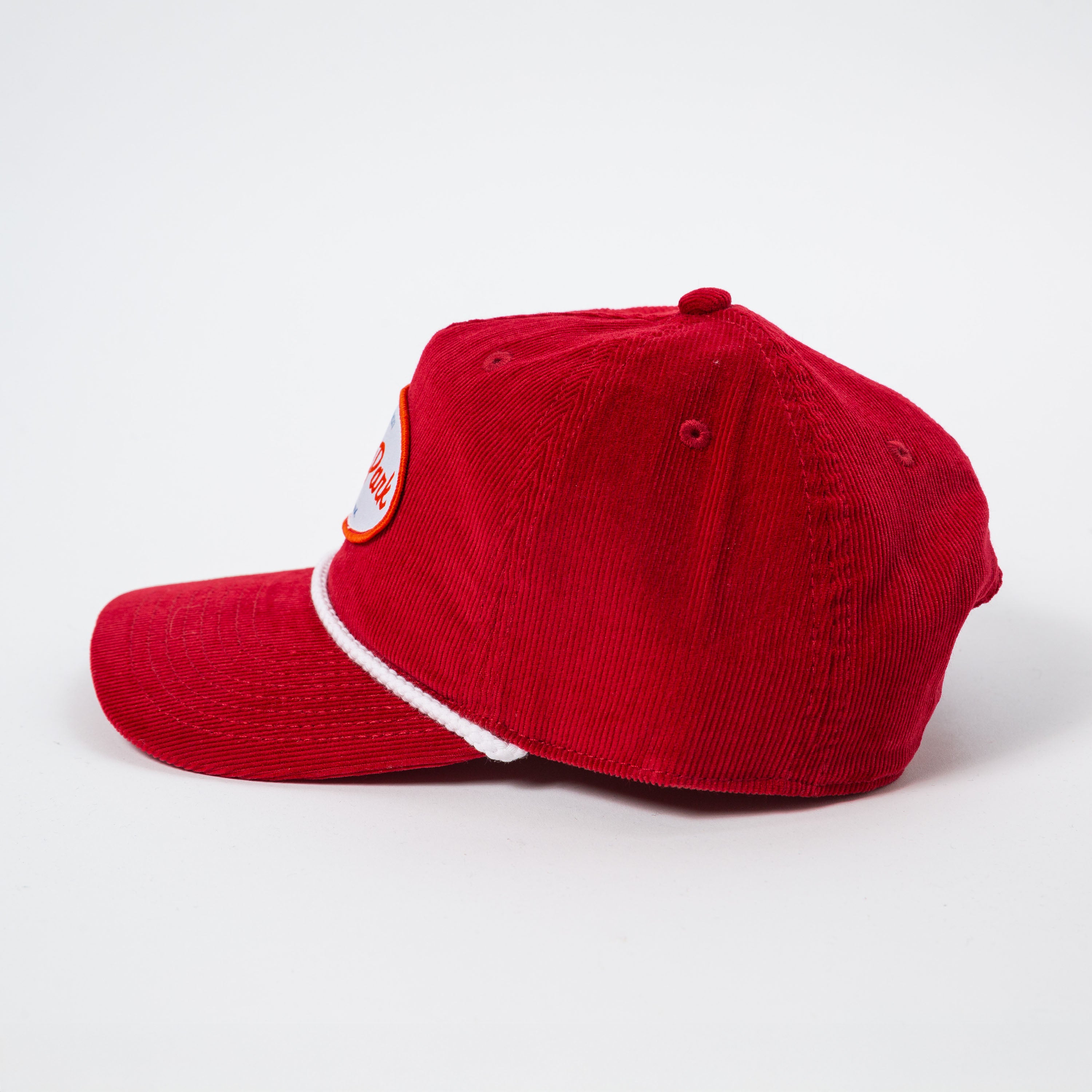 Red cap with a logo on a white background - Values Corduroy Rope Hat