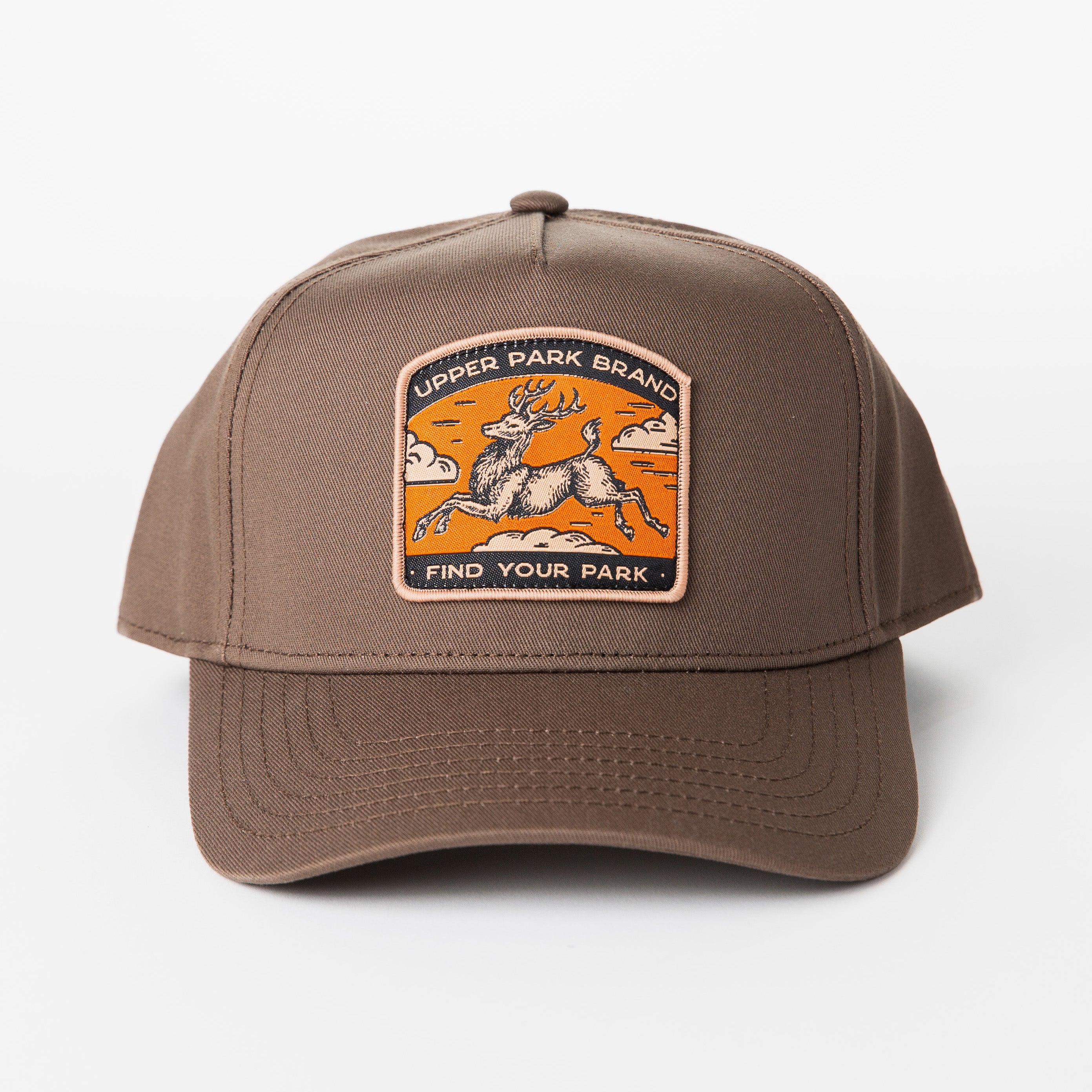 Upper Park Brand Flying Deer Frame Cap - Walnut Brown Hat - front view