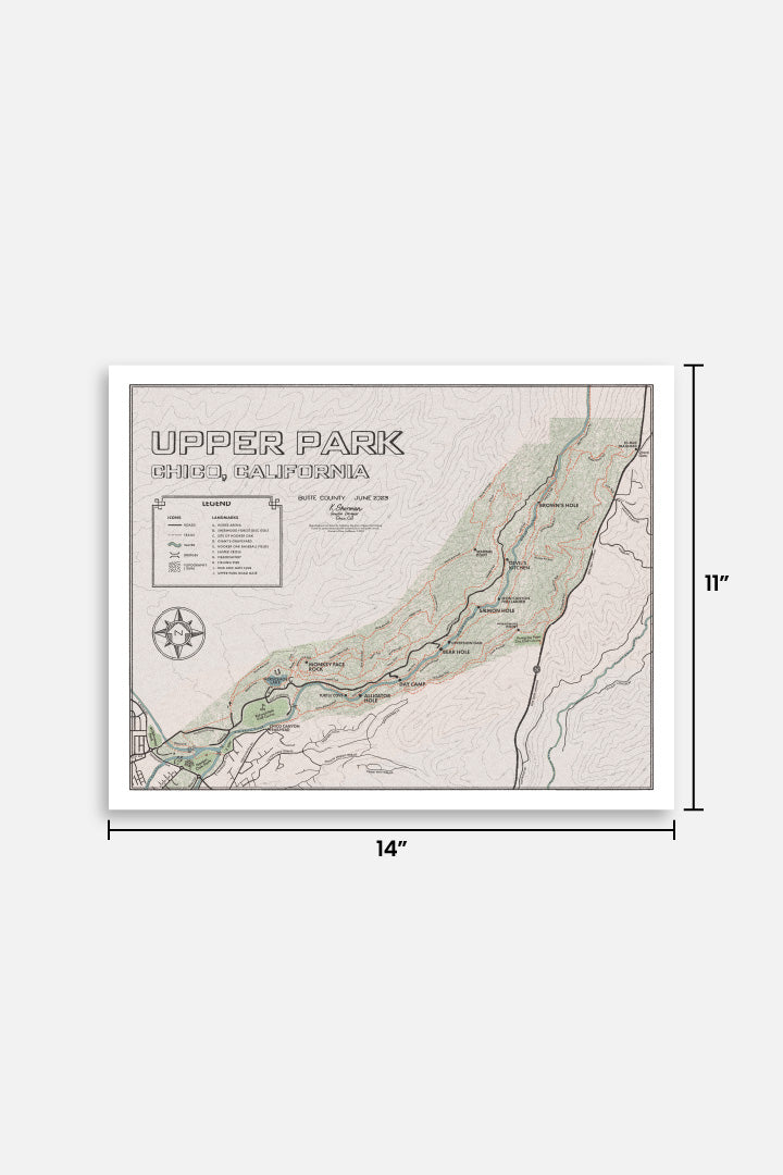 Upper Bidwell Park Map Poster Print 11x14