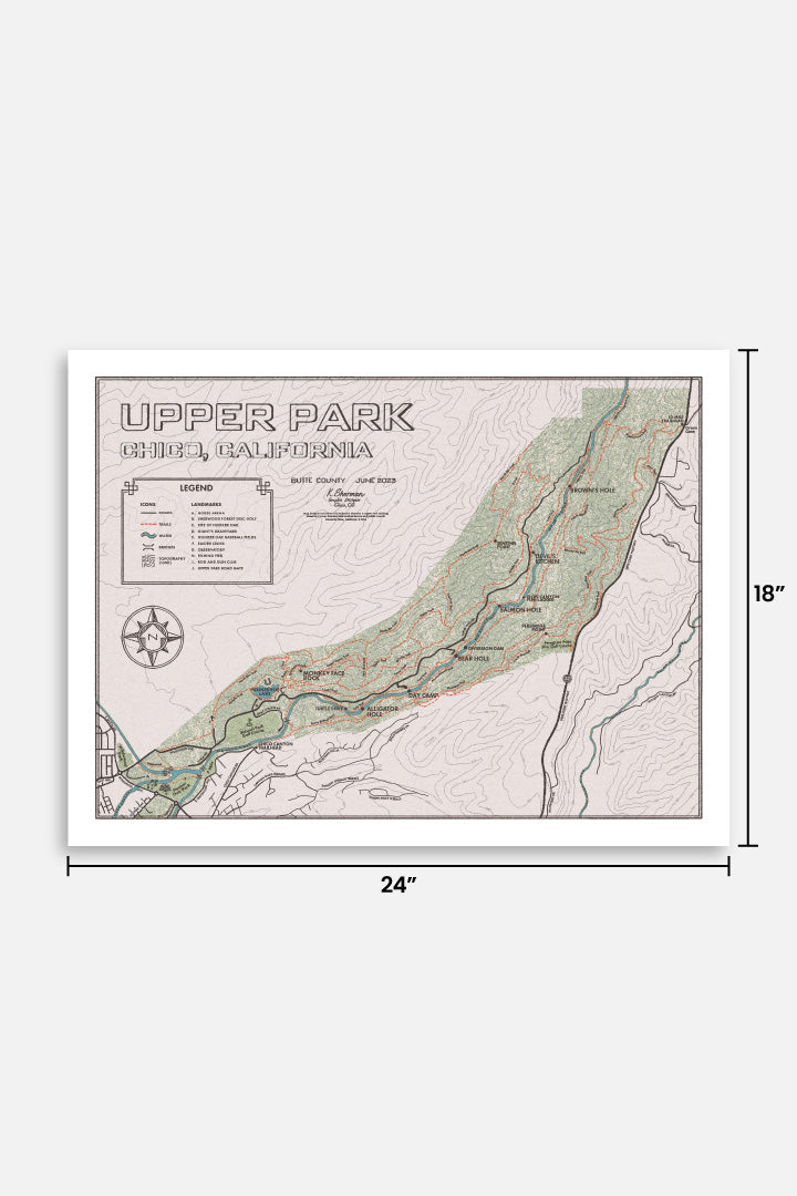 Upper Bidwell Park Map Poster Print