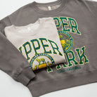 Women's Campus Crew Sweatshirt - Two sweatshirts with a prominent logo and text on a light gray background