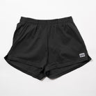 Women's Garment Dyed Heavy Jersey Shorts - 100% Cotton - Black shorts with a small logo on a white background