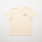 Beige t-shirt with text on a light gray background- Upper Park Good Times Youth Tee