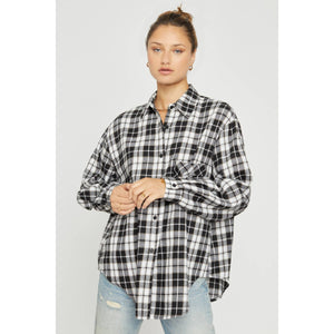 OVERSIZED PLAID SHIRT: Black White / M