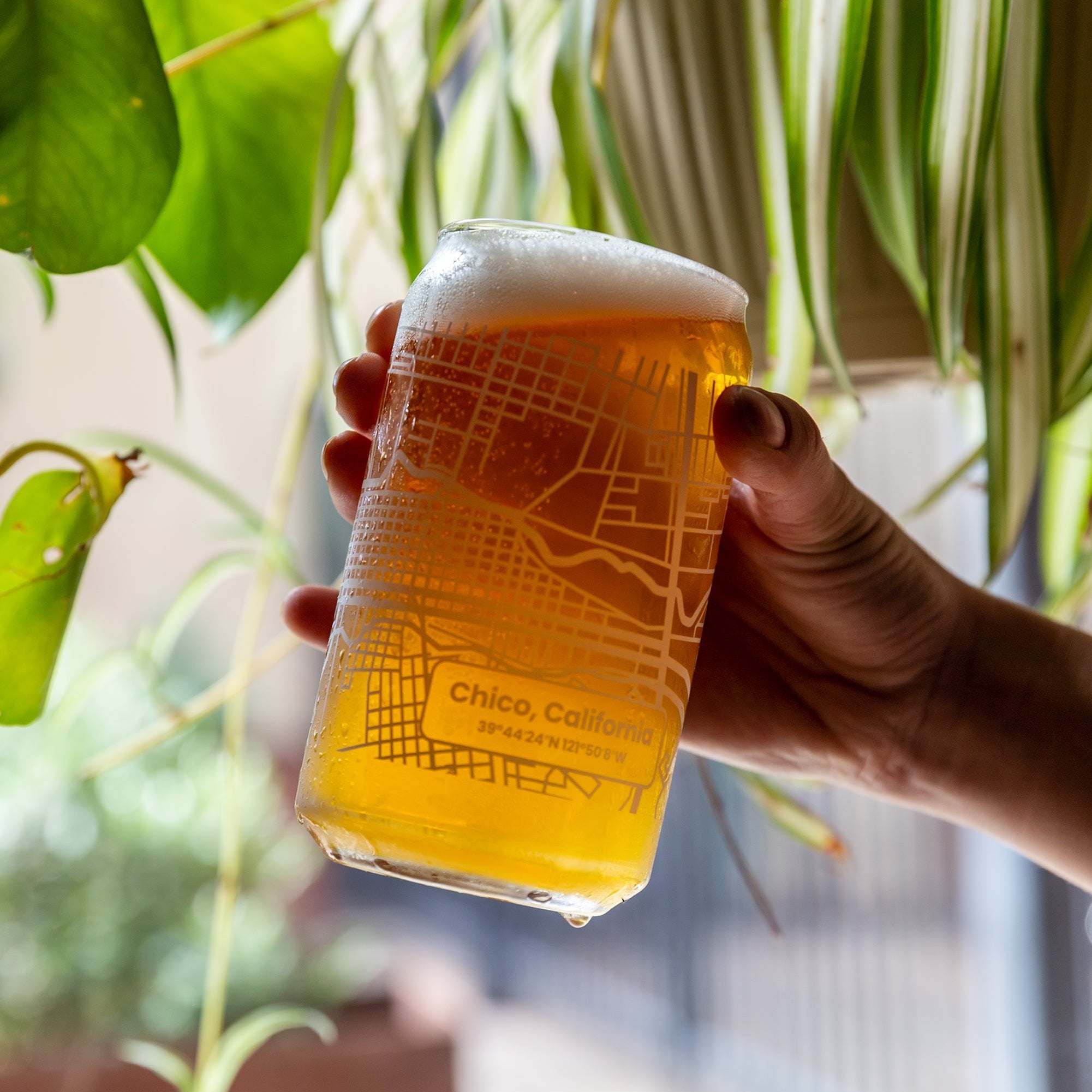 Chico Map Beer Can Glass from Upper Park Clothing in Chico, CA