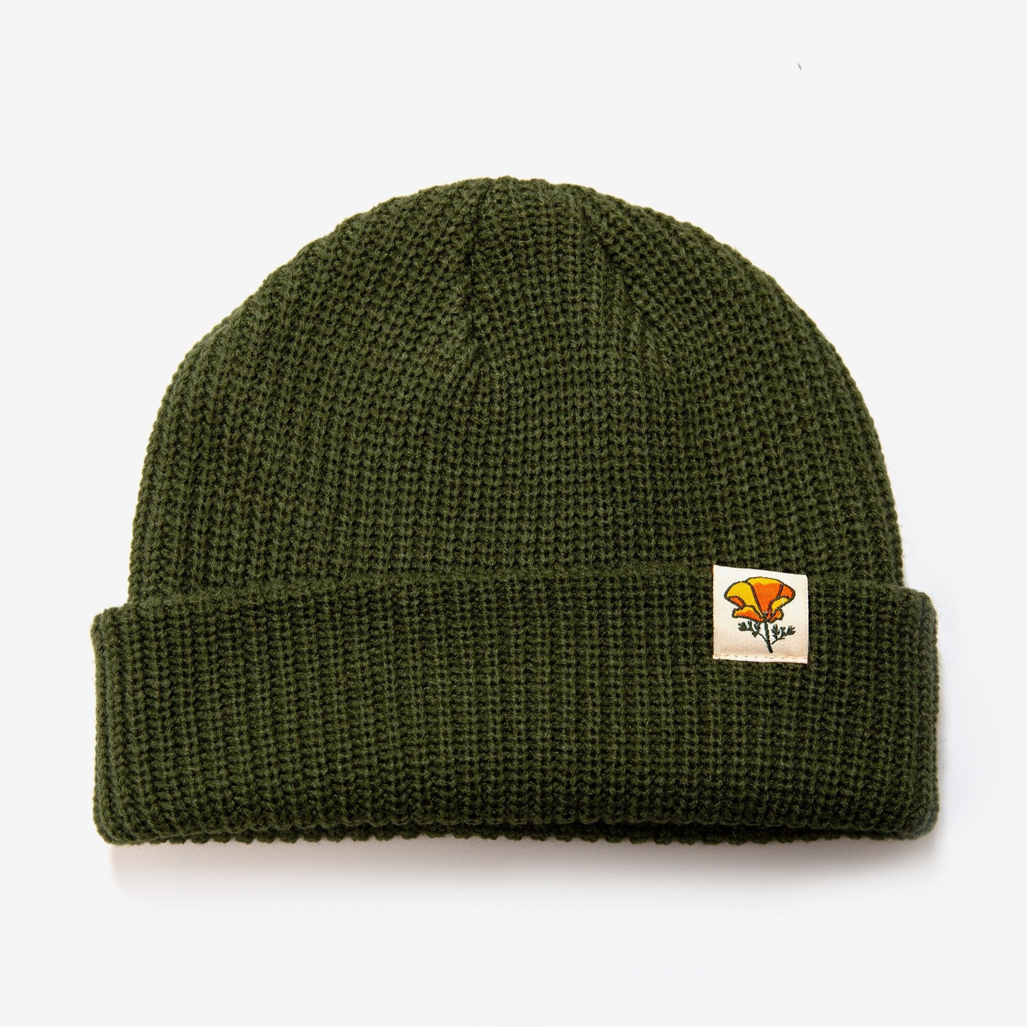 California Poppy Cable Beanie - Army Green - Upper Park Clothing - Chico, Ca