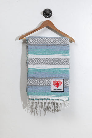 Mexican Blanket Light Blue/Mint/Silver/White