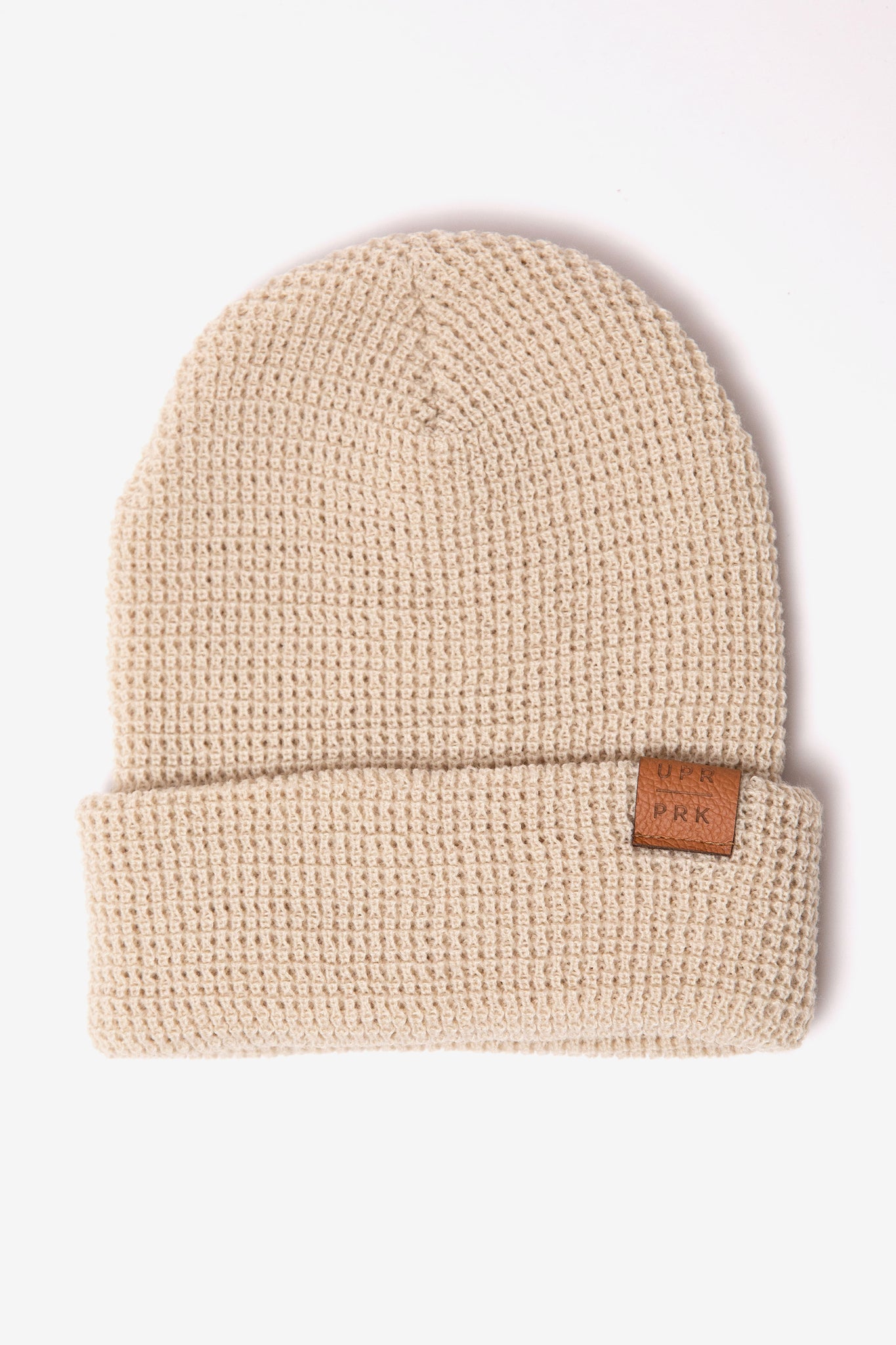 Leather Box Logo Waffle Knit Beanie