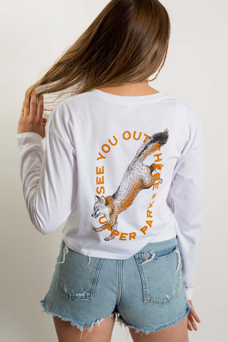 See You Out There Grey Fox Long Sleeve Crop Tee